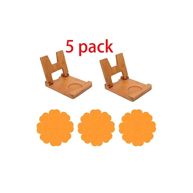 Lid and Spoon Rest.Folding Bamboo Pot lids Holder.Simple Bamboo Lid Rack.Spoon Rest Shelf Foldable (Silicone Trivet Lid and Spoon Rest - 5pack)