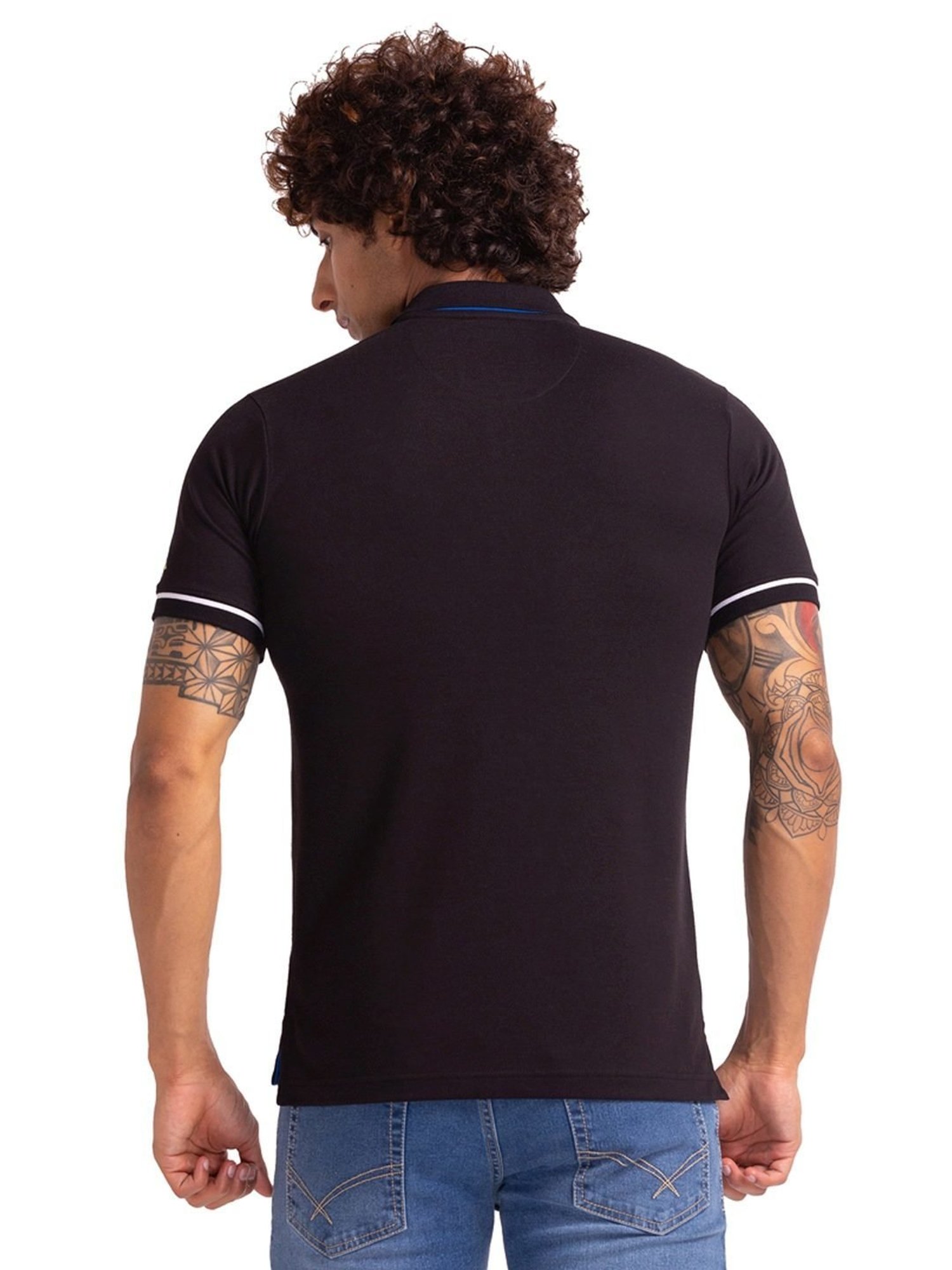 Parx Black Regular Fit Printed Polo T-Shirt