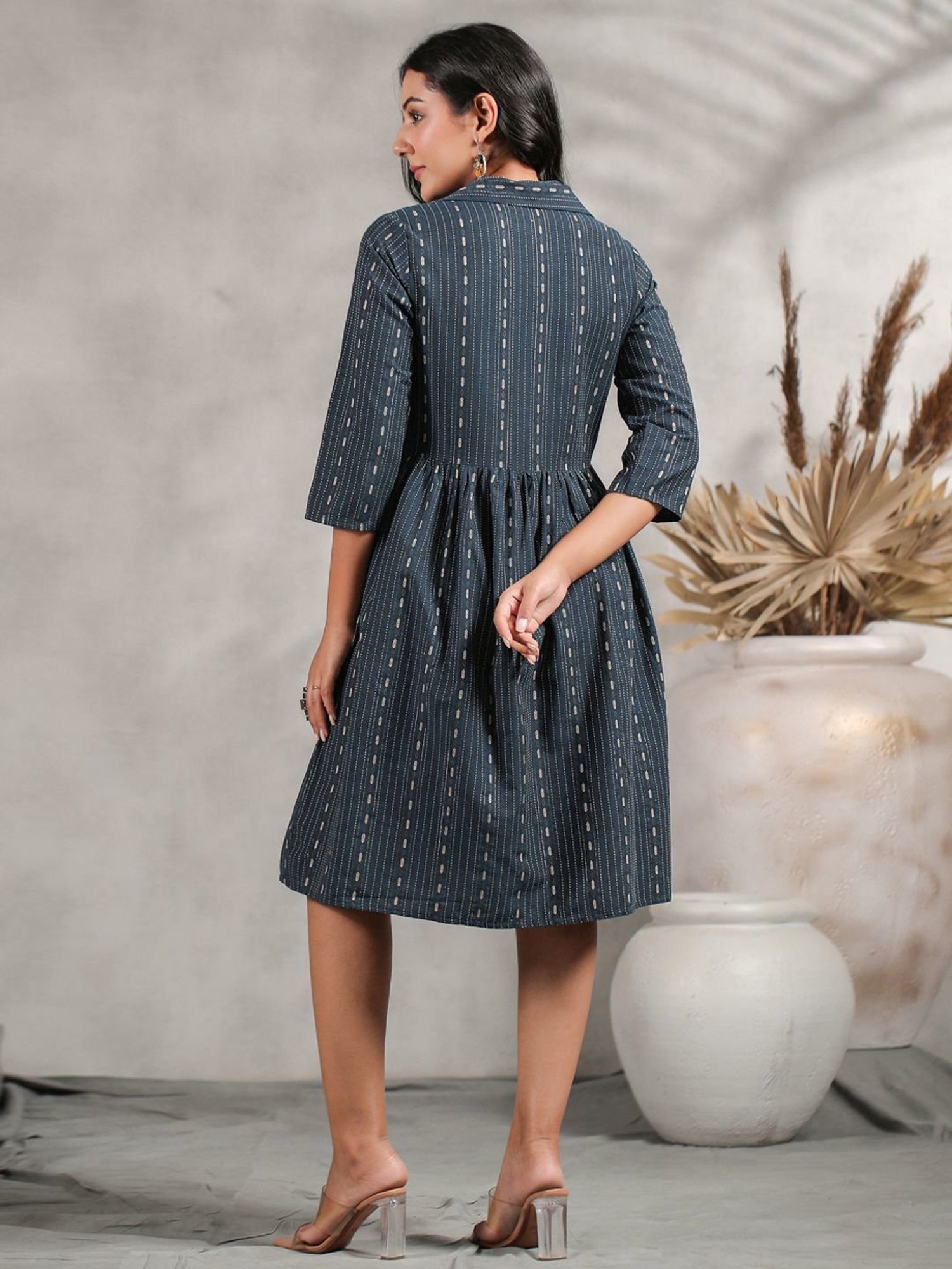 Anubhutee Navy Cotton Printed A-Line Dress