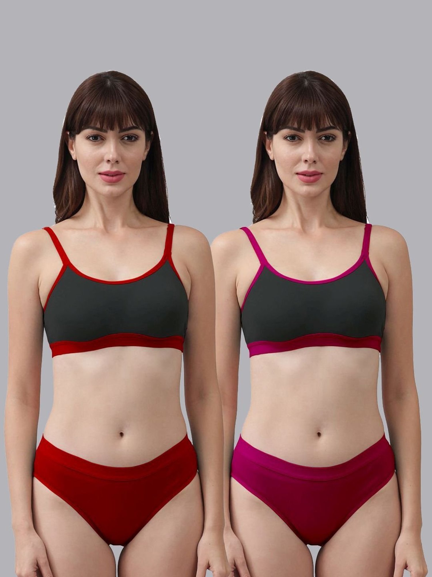 AROUSY Red & Pink Cotton Bra Panty Set - Pack Of 2