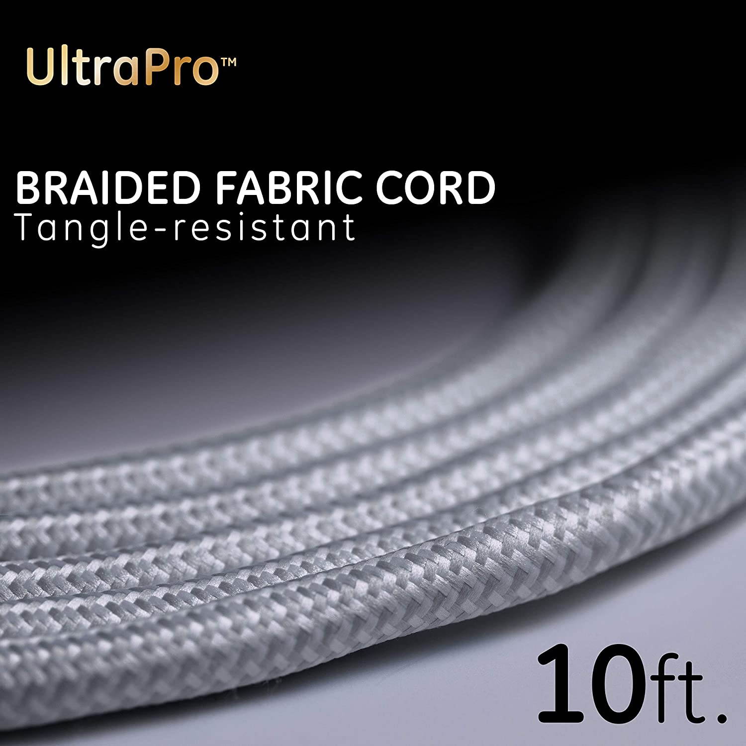 GE UltraPro 10 Outlet Surge Protector, 15W USB-C Charging, 8 ft Designer Braided Extension Cord, for iPhone 11/Pro/Max/XR/XS/X, iPad Pro, Samsung Galaxy, Adapter Spaced, 3540 Joules, Black, 41357