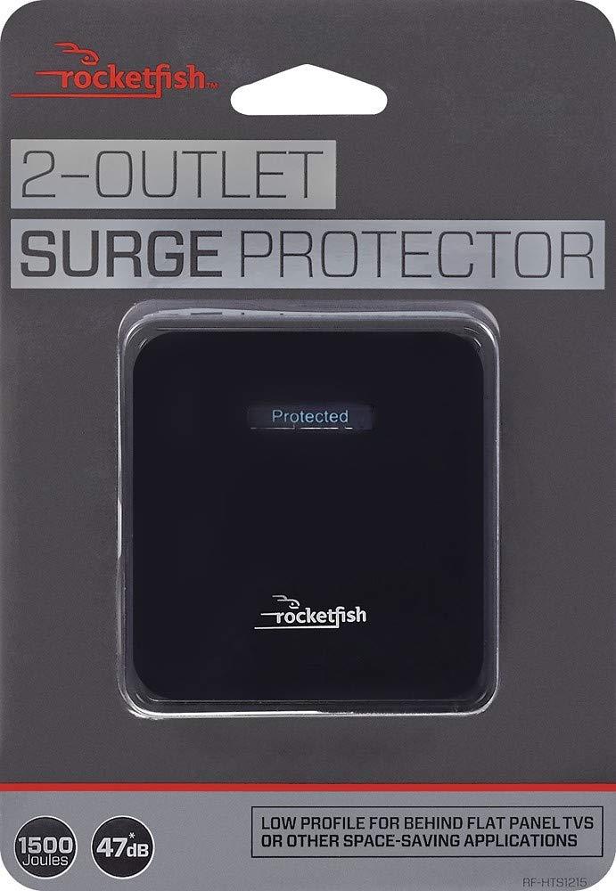 Rocketfish 2-outlet Surge Protector 1500 Joules 47dB Black RF-HTS1215
