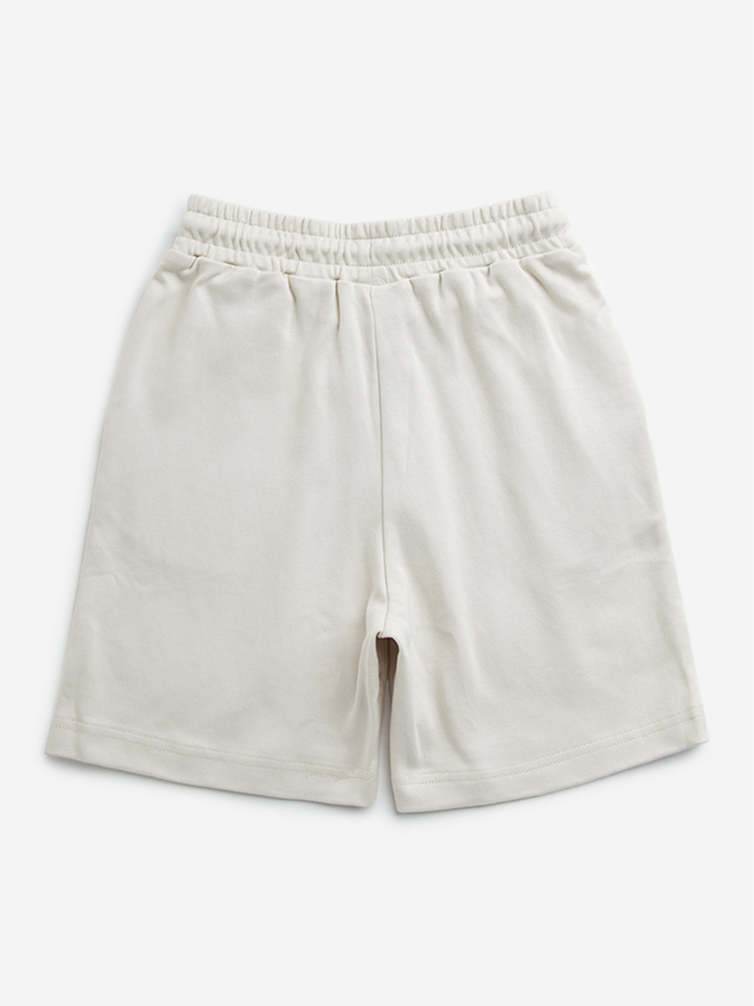 Y&F Kids by Westside Light Beige Solid Mid-Rise Cotton Shorts