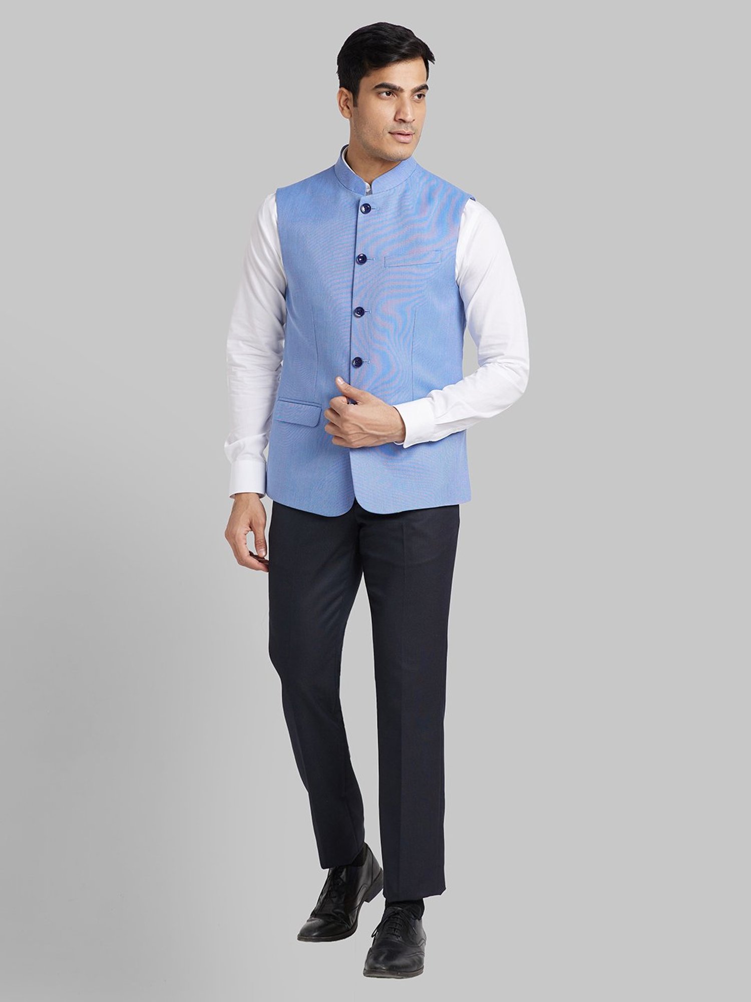 Park Avenue Blue Slim Fit Self Pattern Nehru Jacket