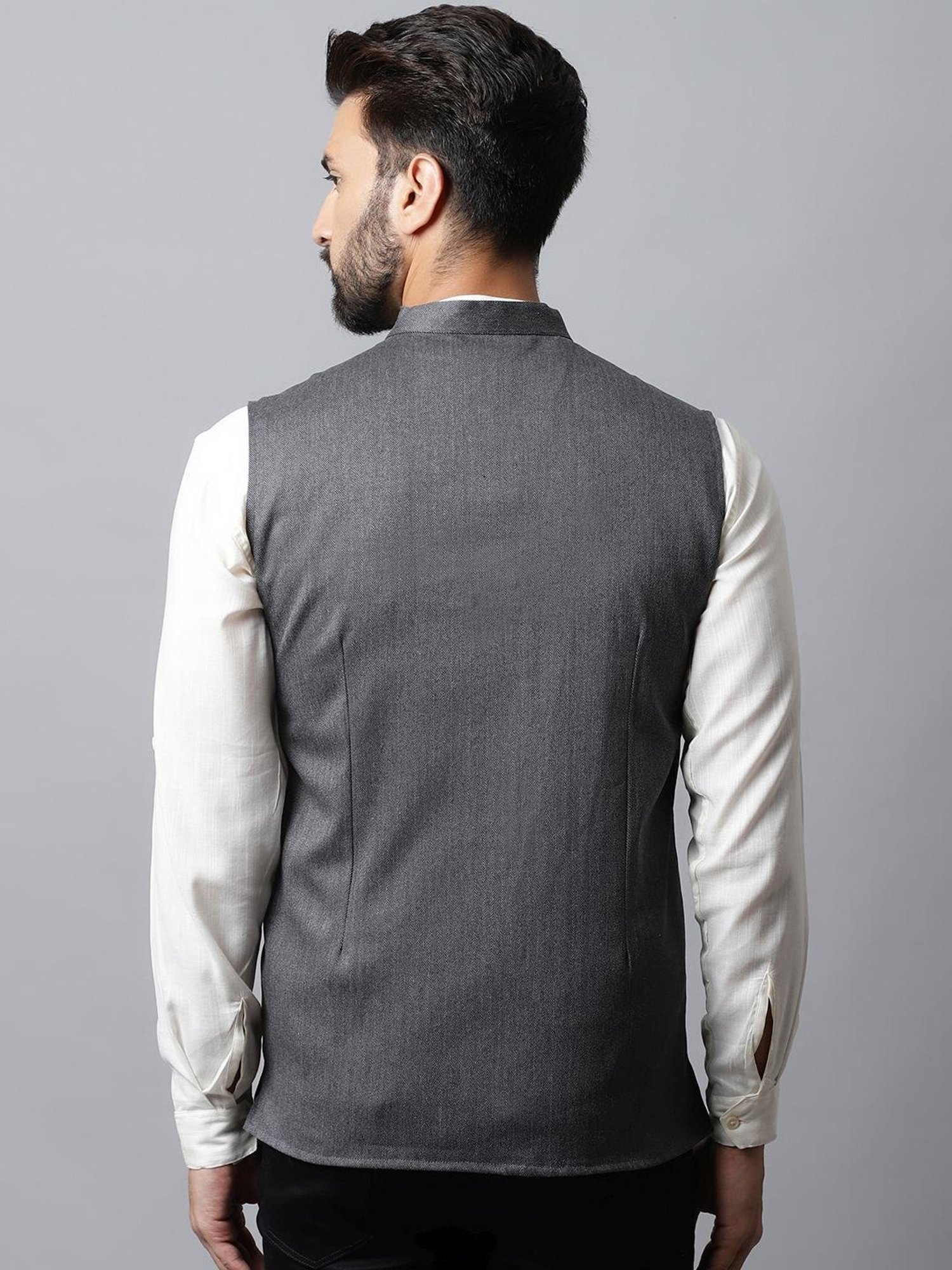 Even Grey Regular Fit Printed Nehru Jacket