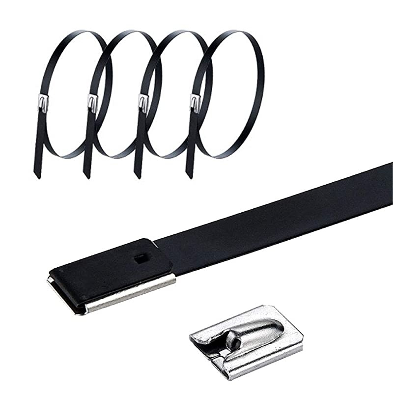30 Pcs Metal Zip Ties, Heavy Duty Multi-Purpose 304 Stainless Steel Exhaust Wrap Strap Coated Self Locking Cable Zip Ties (7.9 Inch)