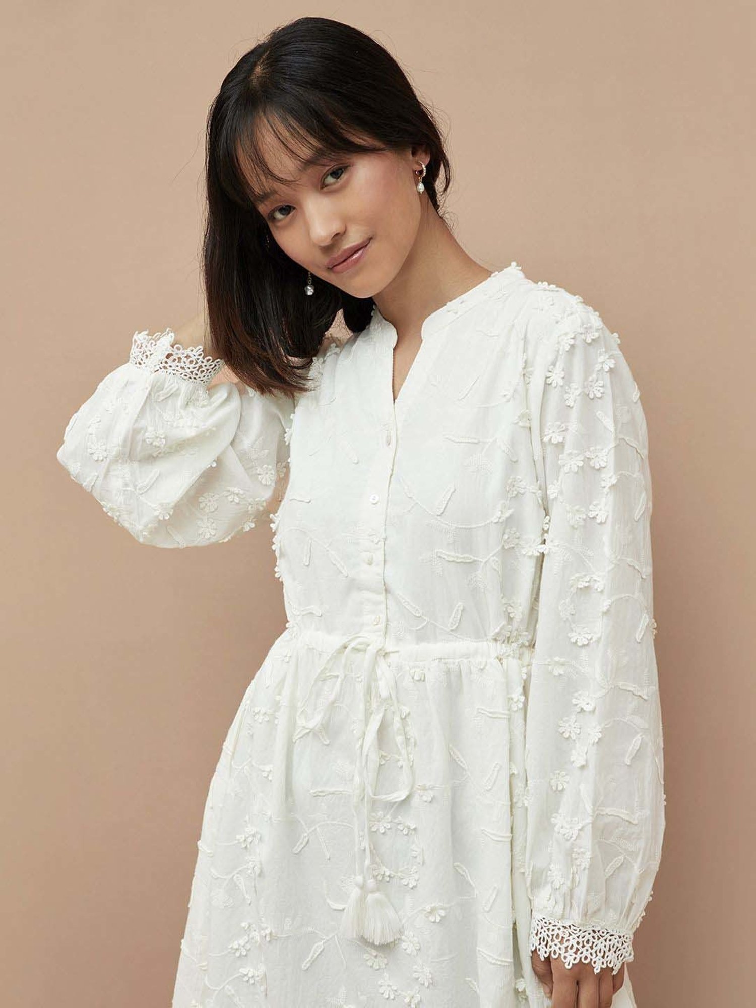 Colour Me by Melange White Cotton Embroidered A-Line Dress