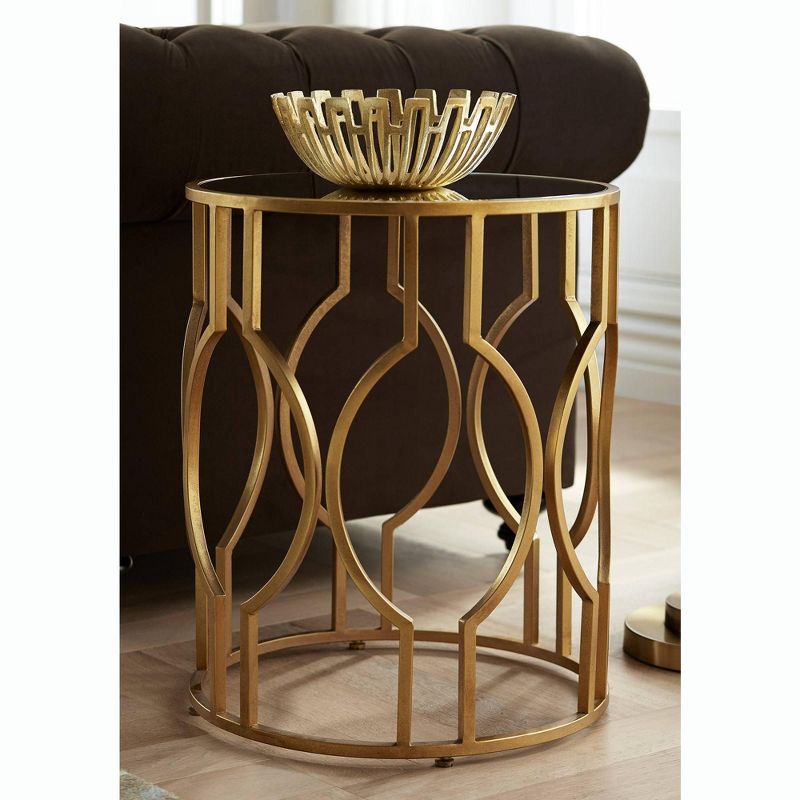 55 Downing Street Fara 20" Wide Gold and Mirrored Top Round End Table