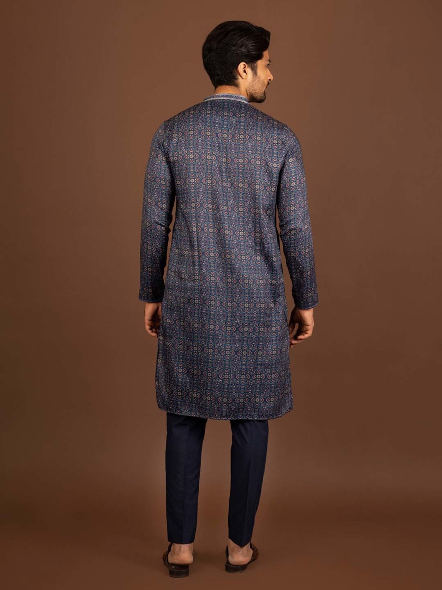 KISAH Navy Regular Fit Printed Kurta & Pants Set