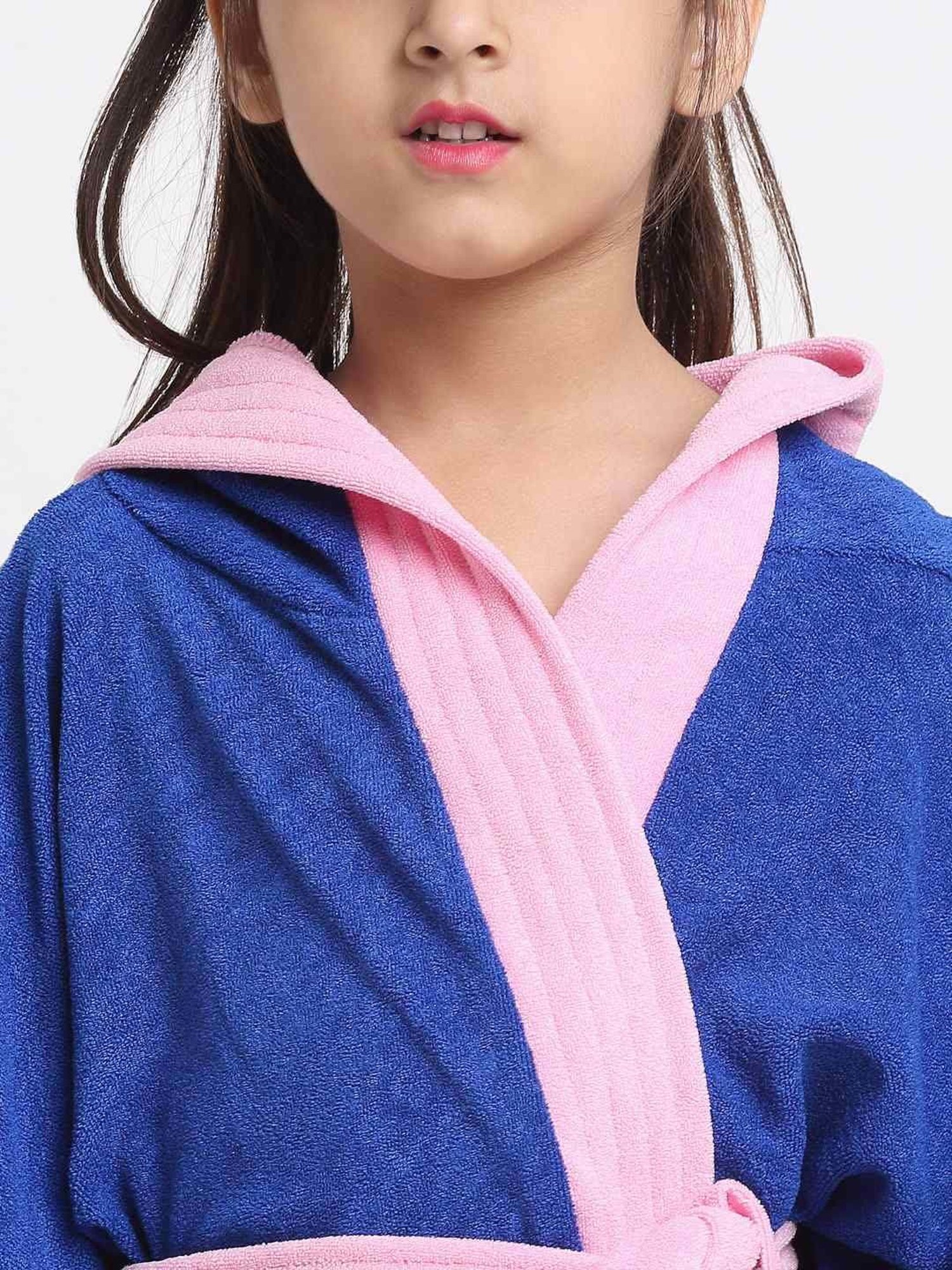 Creeva Melodious Turkish & Pink Micro Terry 225 GSM Kids Hooded Bathrobe 14-15 Years With Pocket