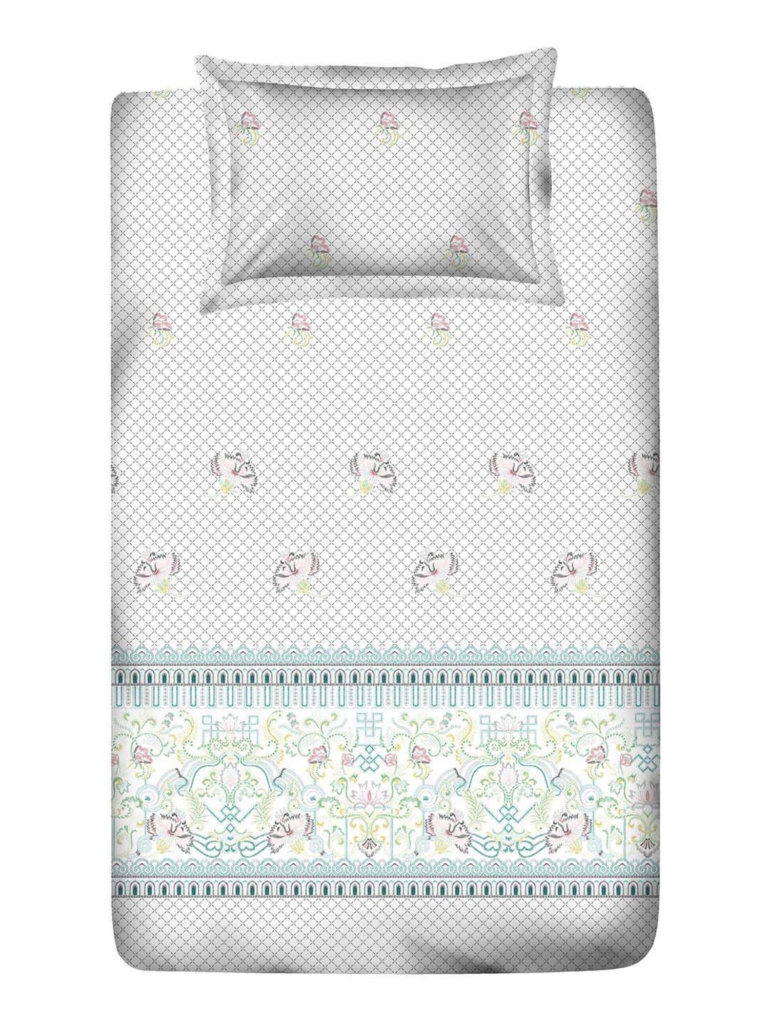 Layers Duracount White Cotton Blend 225 TC Single Size Bed Sheet with Pillow Cover