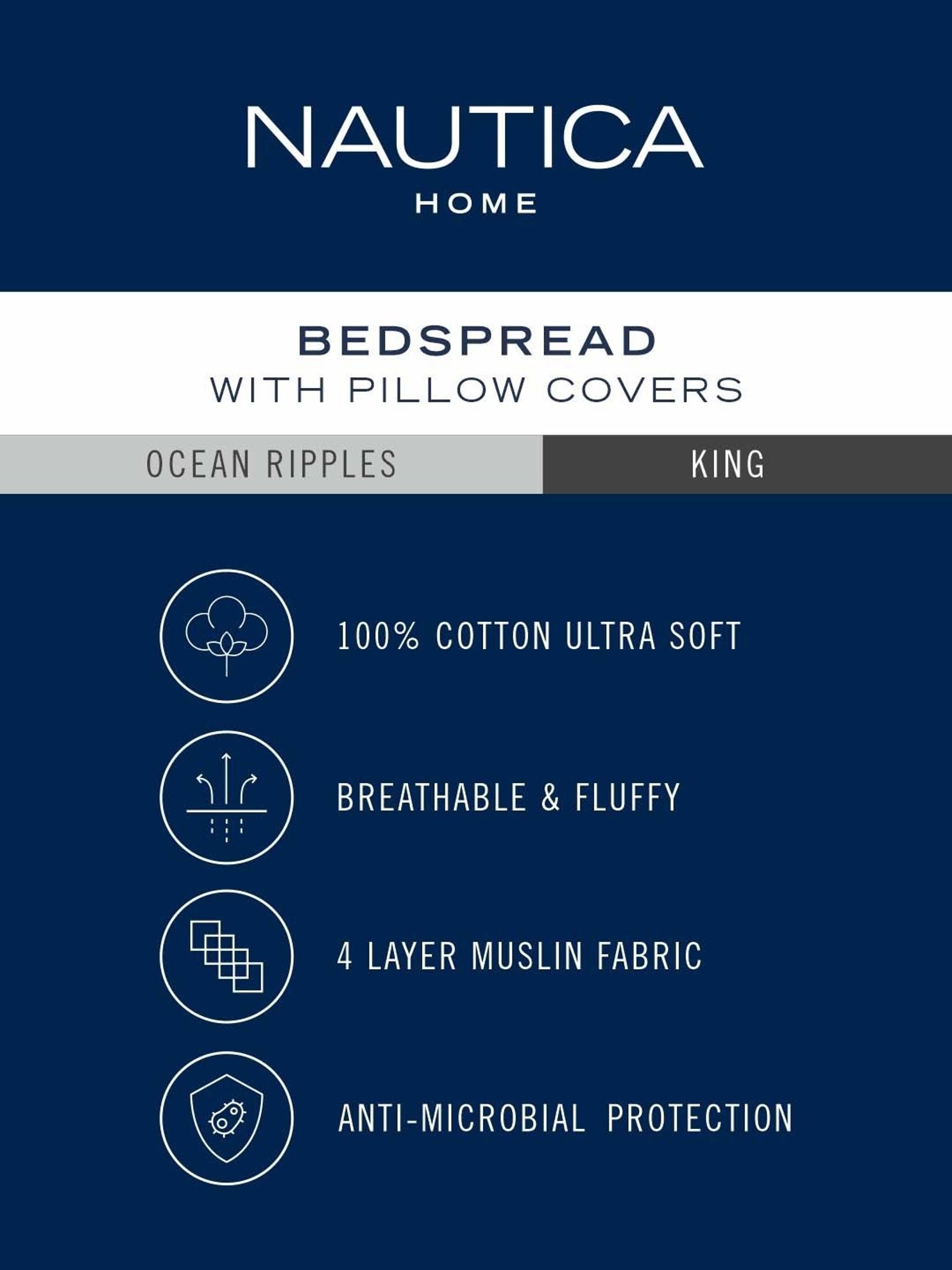 Nautica Ocean Ripples Navy 350 TC Cotton King Bedsheet with 2 Pillow Covers