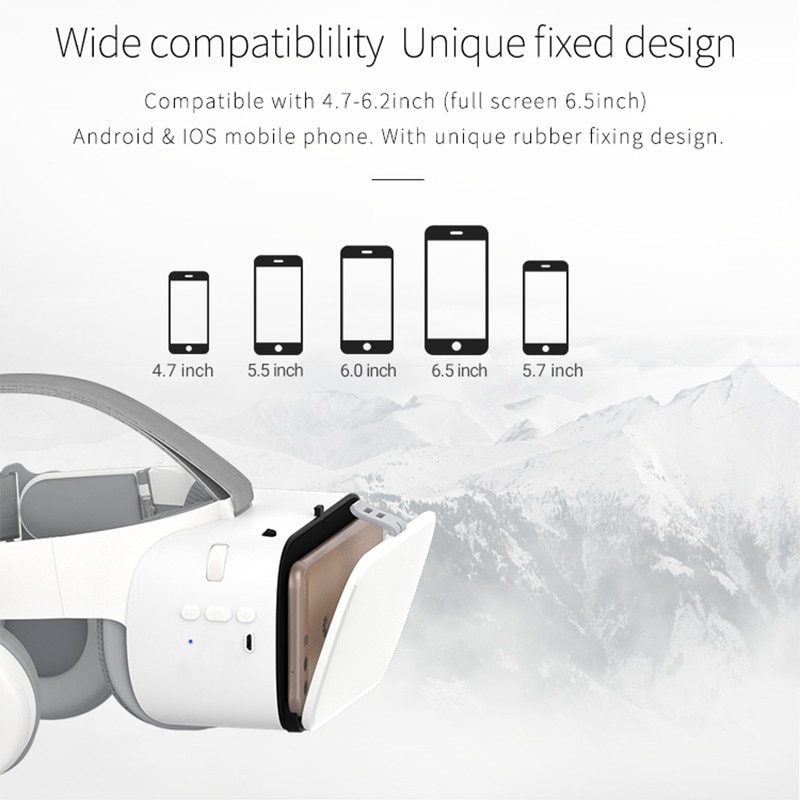 Bluetooth Wireless VR Virtual Reality 3D Glasses Goggles Headset with Remote for Smartphones Google 3d Box - white