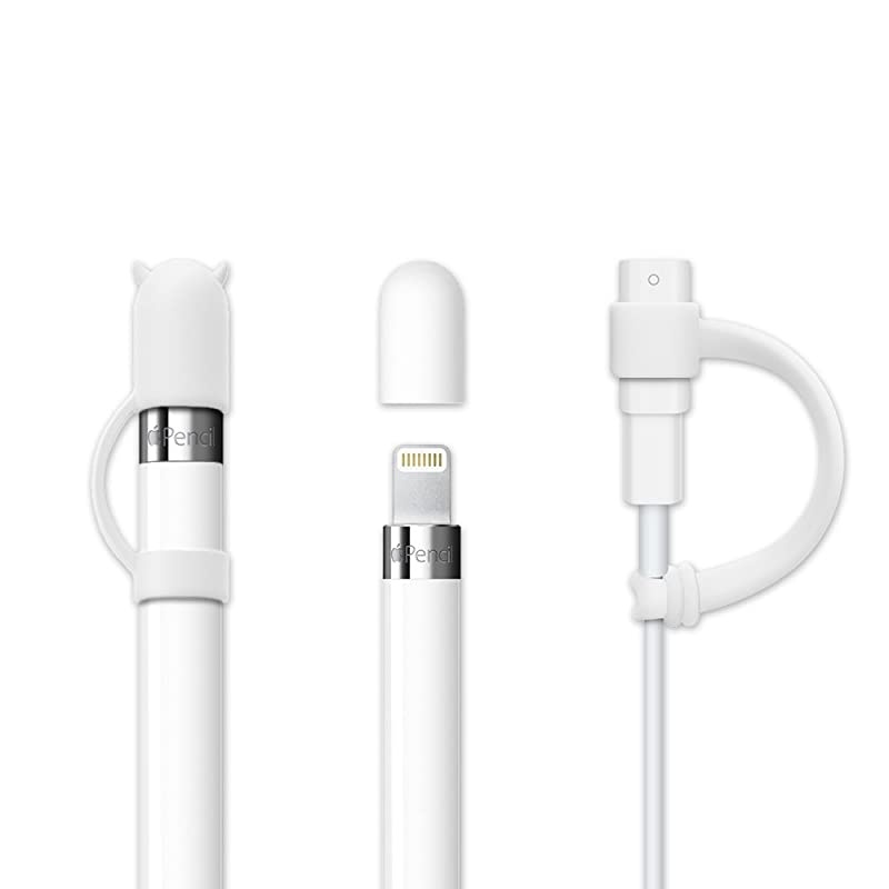 3-Pack]  for Apple Pencil Cap/Apple Pencil Horn Cap Holder/Cable Adapter Tether for iPad Pro Pencil (Ivory White)