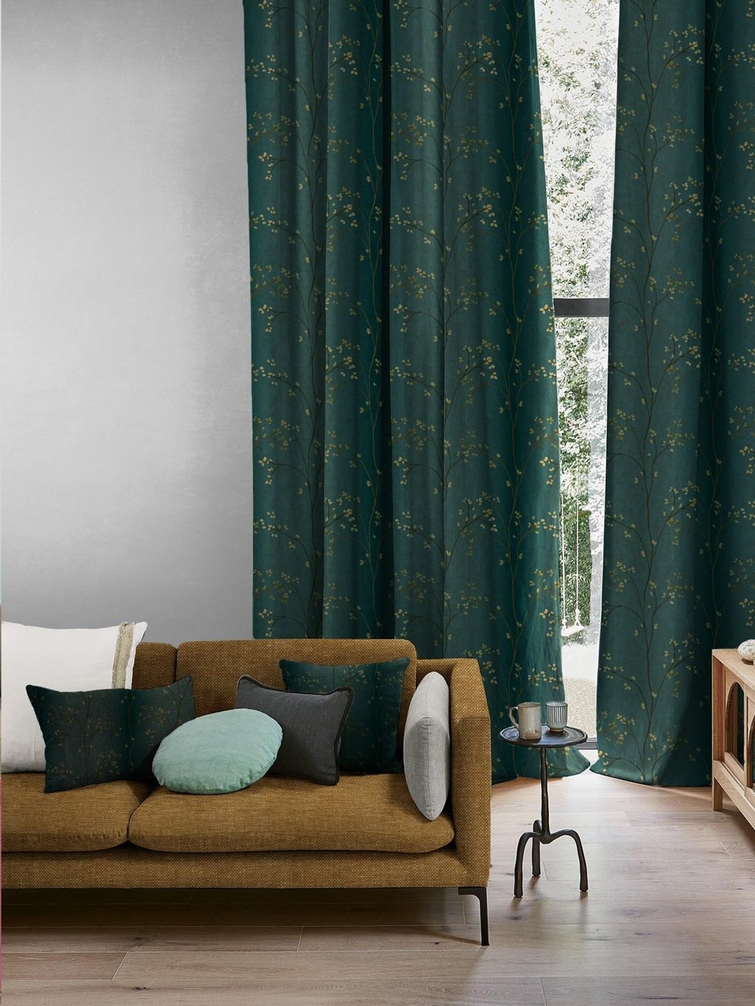 SPACES DRAPE STORY Elegent Dark Green Polyester 8 FT Door Curtain - Set of 2