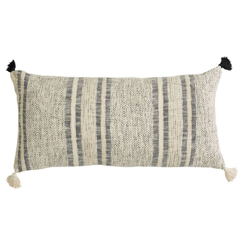 20"x40" Oversize Geo Striped Lumbar Throw Pillow with Tassels Black - Patina Vie
