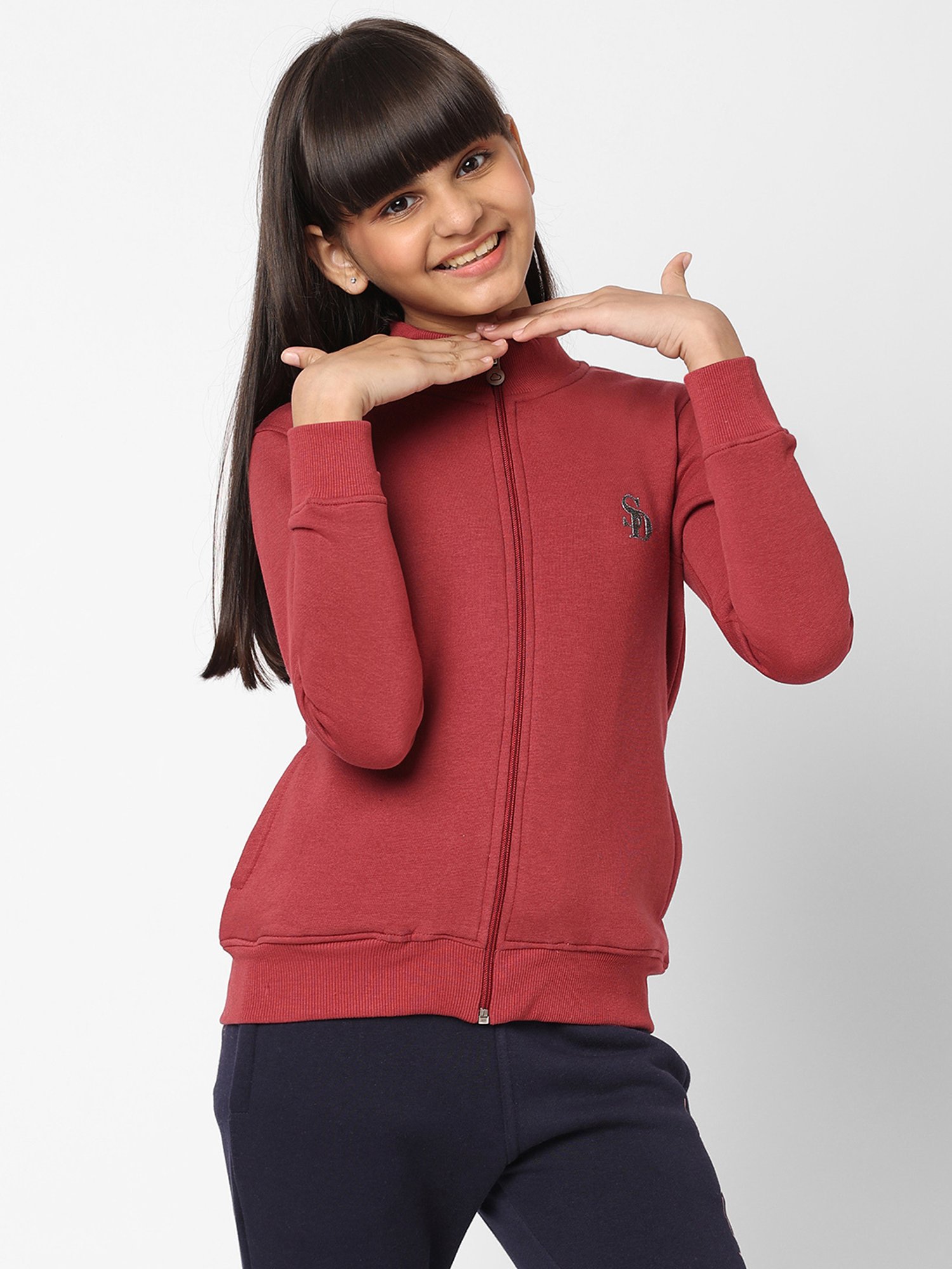 Sweet Dreams Girls Red Solid Full Sleeves Sweatshirt
