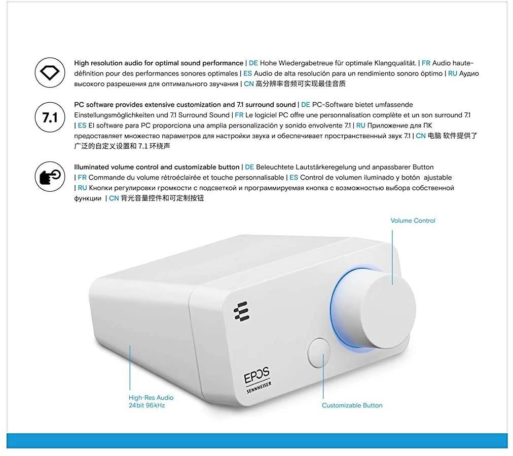 EPOS I Sennheiser GSX 300 Snow Edition, Gaming Dac/External Sound Card with 7:1 Surround, High Resolution Audio EQ presets for Gaming, Movies and Music - Gaming Amplifier for PC and MAC Compatible