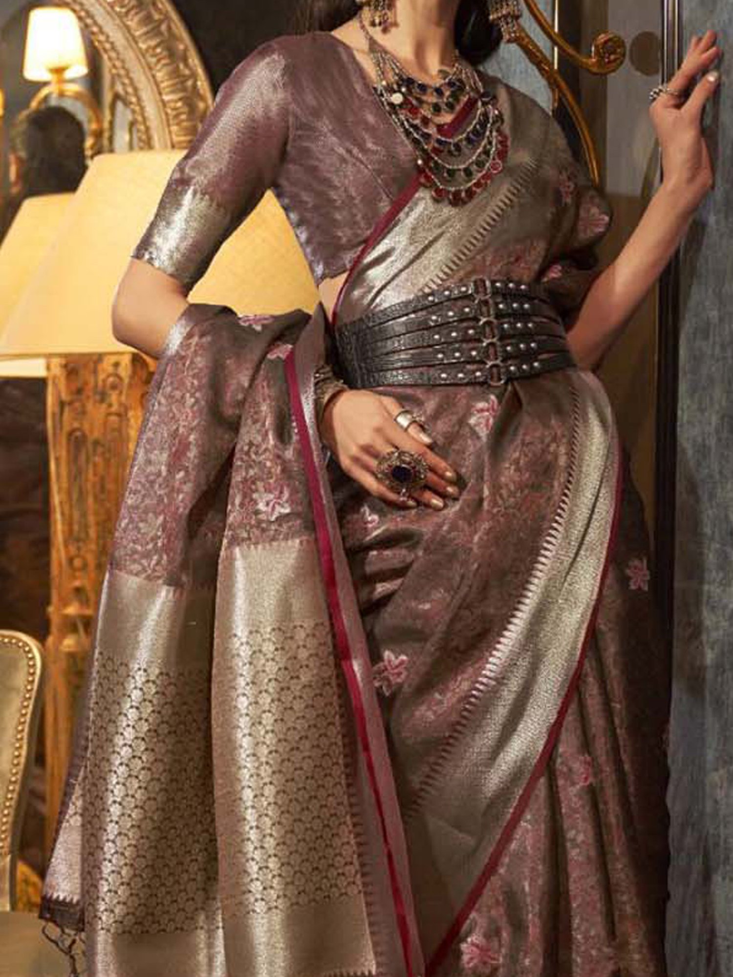 Elora Purple Woven Saree With Unstitched Blouse