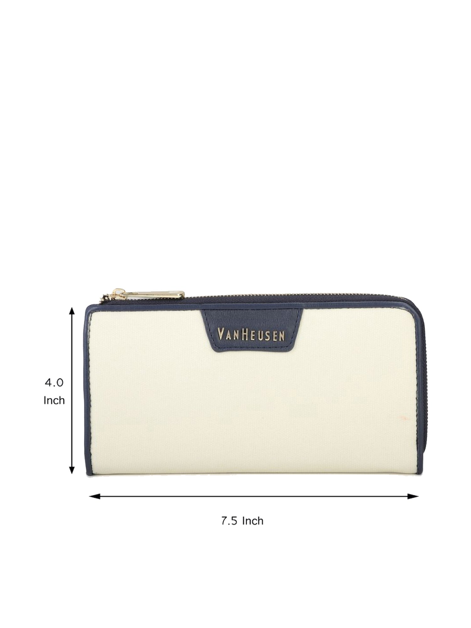 Van Heusen White & Navy Solid Zip Around Wallet for Women