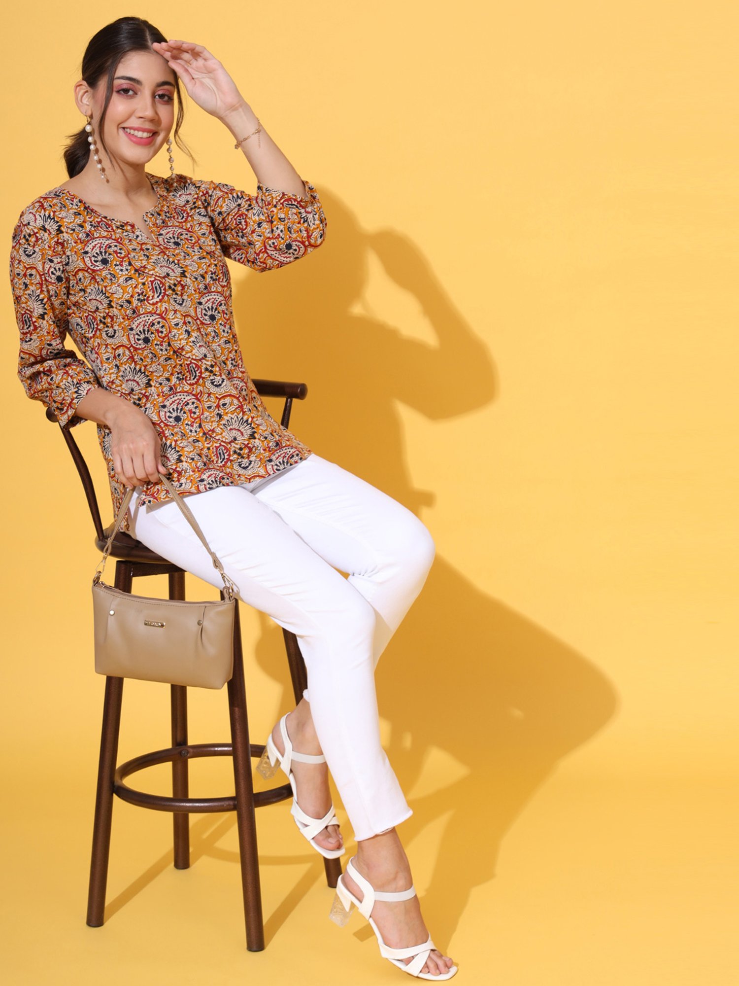 DECKEDUP Mustard Printed Top