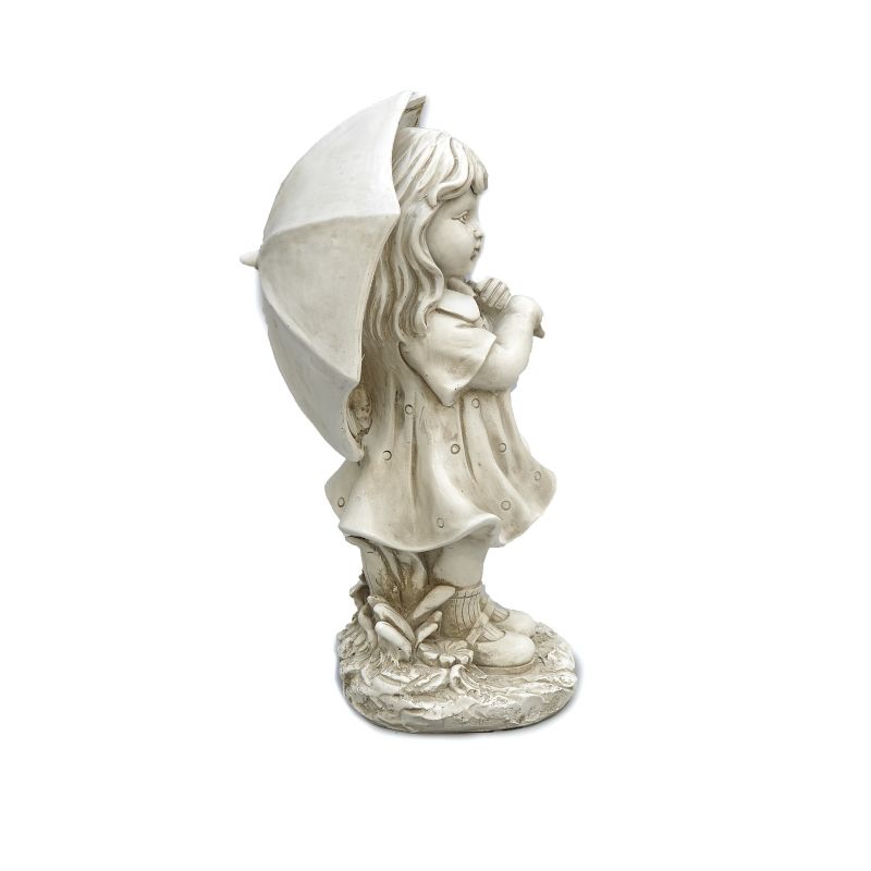 Lakeside Stone Little Girl Garden Statue with Solar Lighted Umbrella
