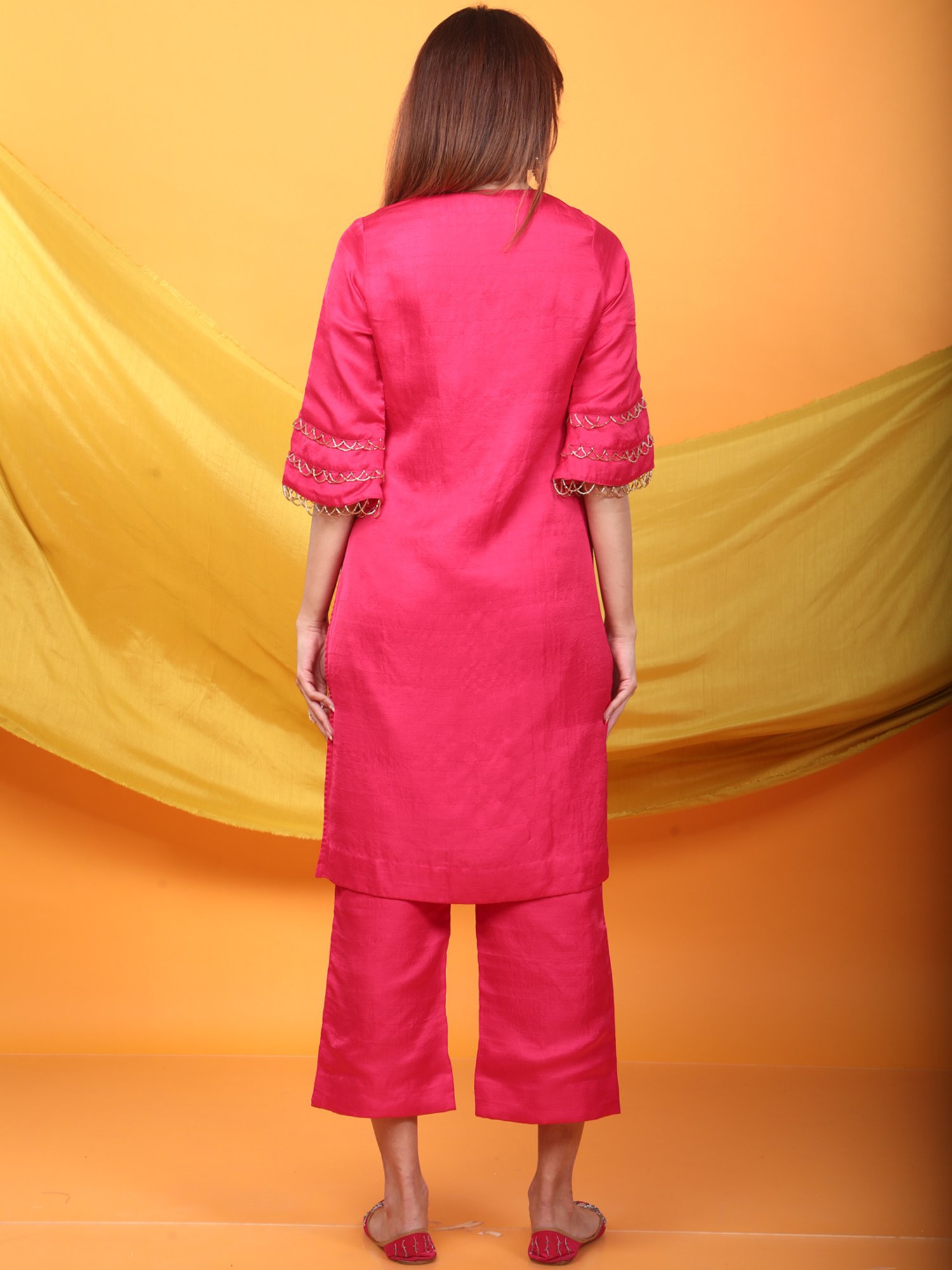 Monk & Mei Gulnaar Lahori Kurta and Pant Set-Fuchsia Pink