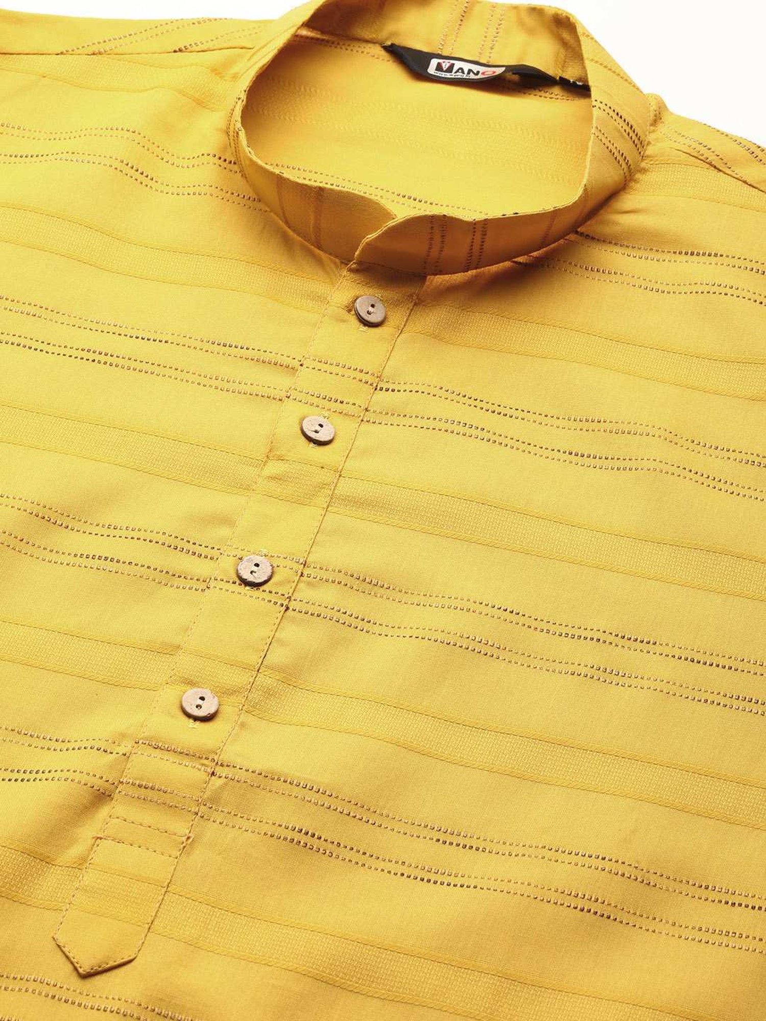ManQ Yellow & White Pure Cotton Regular Fit Striped Kurta Bottom Set