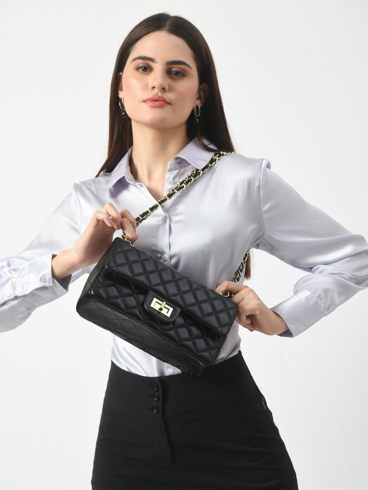 Angeline Black Textured Medium Sling Handbag