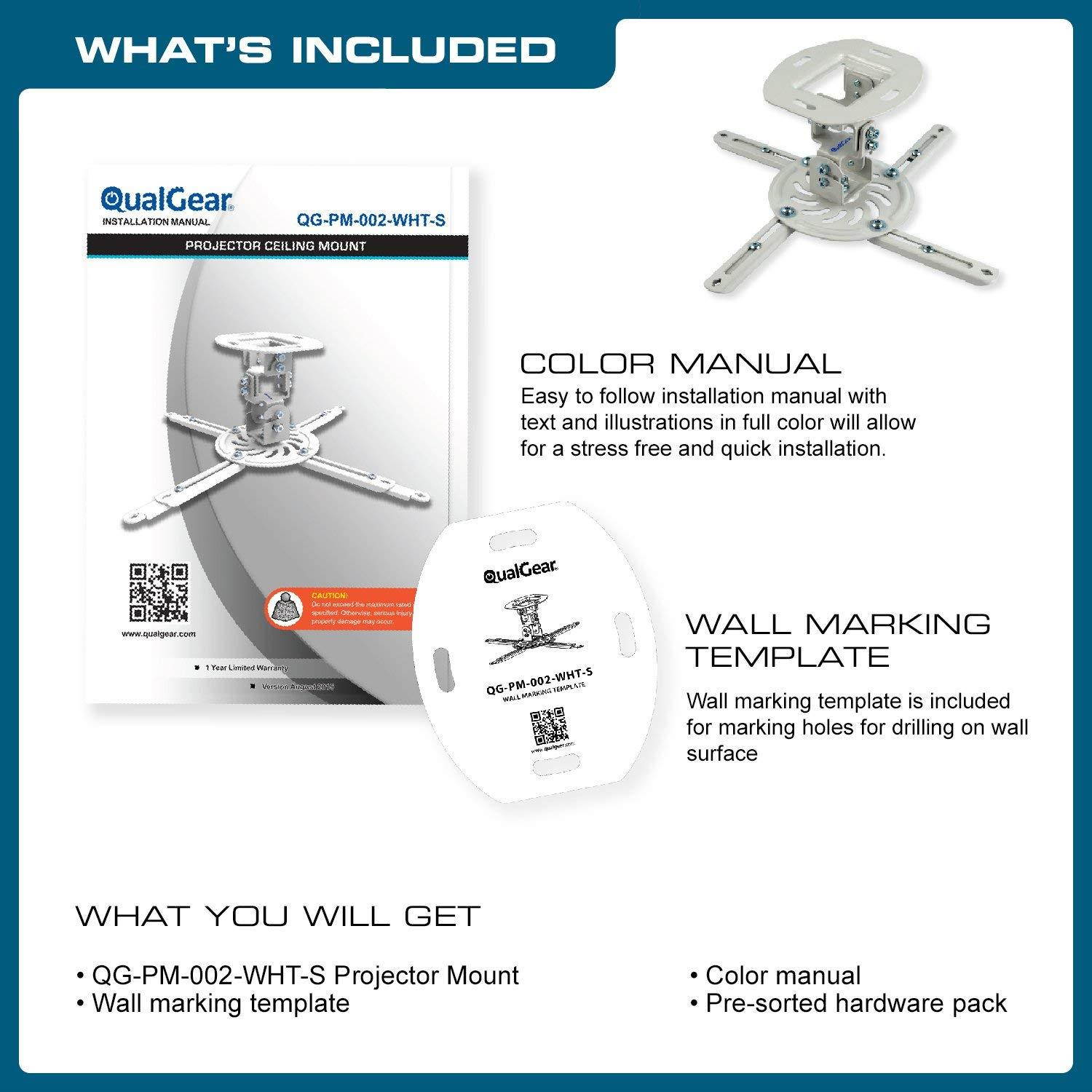 QualGear QG-PM-002-WHT-S Projector Ceiling Mount Accessory