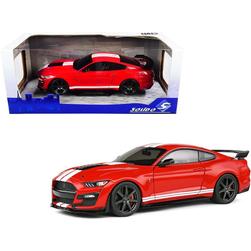 2020 Ford Mustang Shelby GT500 Red with White Stripes 1/18 Diecast Model Car by Solido