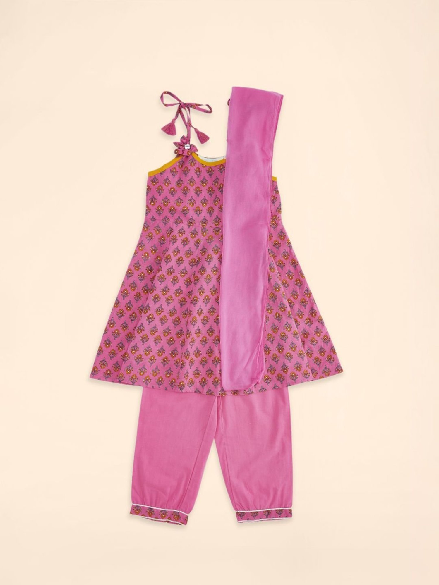 Akkriti by Pantaloons Kids Pink Cotton Floral Print Kurta Set