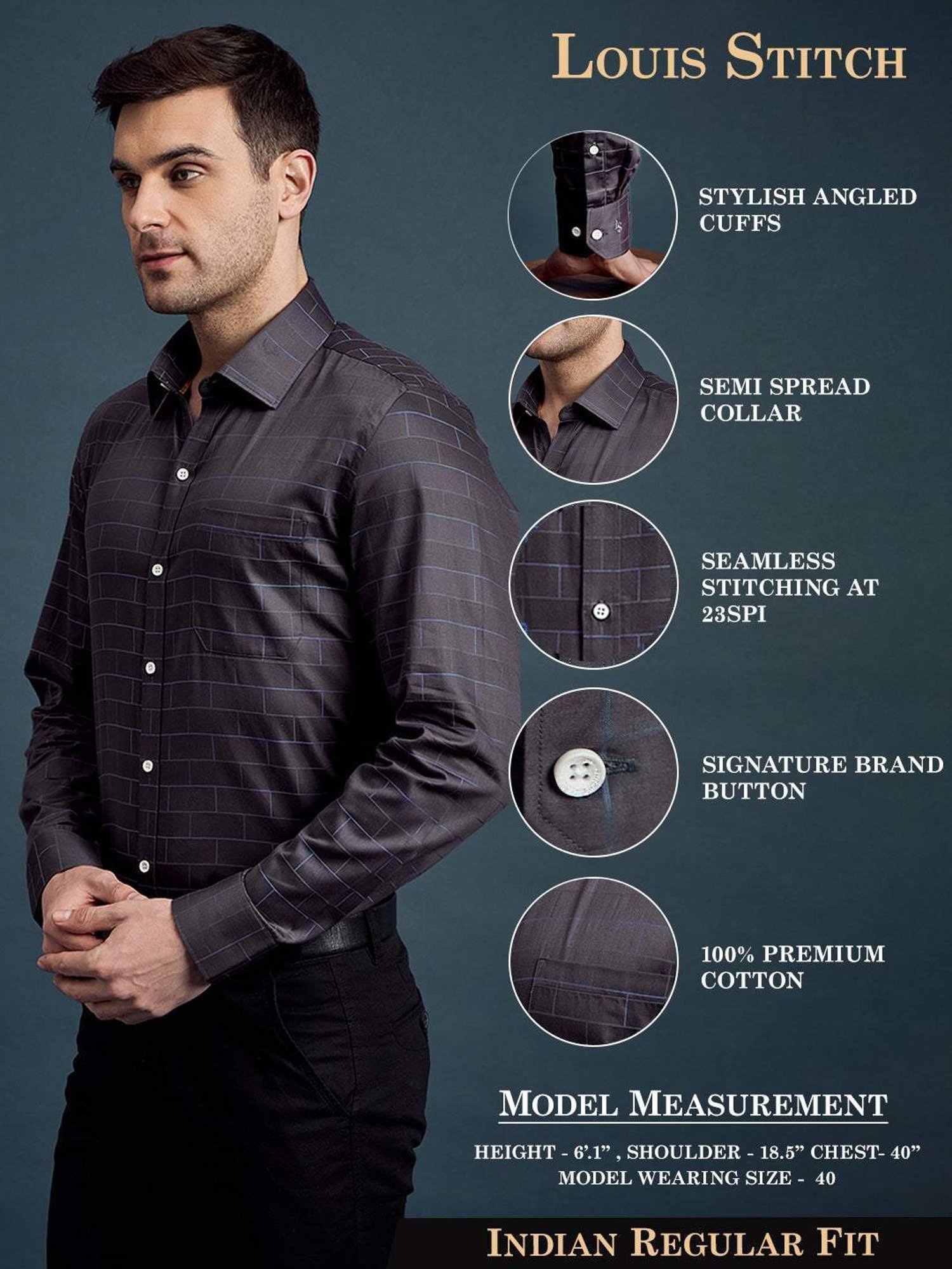 Louis Stitch Grey Cotton Regular Fit Striped Shirt