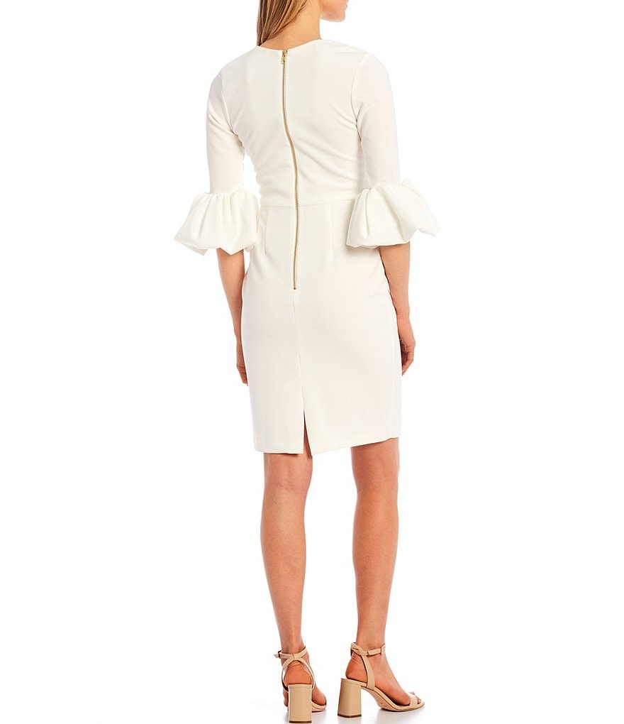 Betsy & Adam 3/4 Bell Sleeve Jewel Neck Stretch Sheath Dress