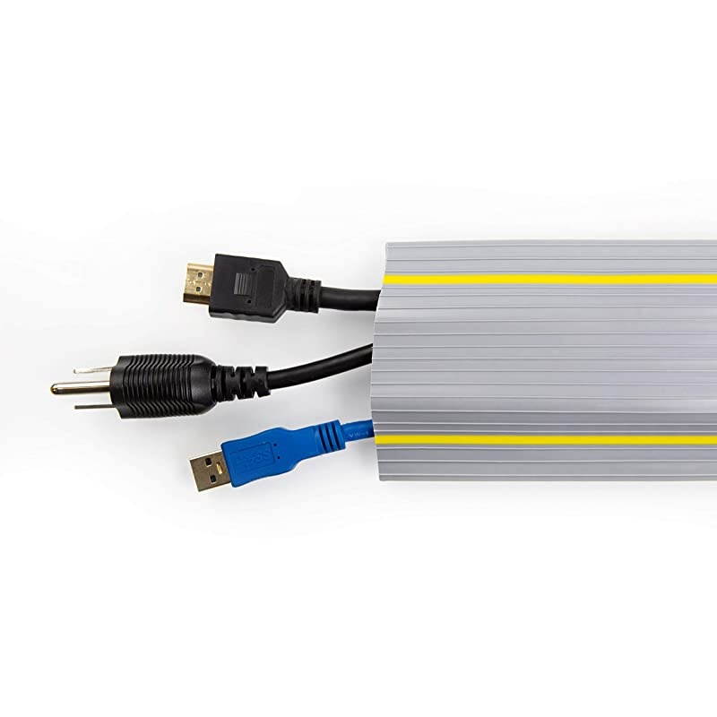 Feet Heavy Duty Cable Protector + Cord Cover 3 Cord Channels Durable Gray PVC is Flexible Odor Free Easy to Unroll and Open Conceal Wires at Home Office Warehouse Workshop Concerts