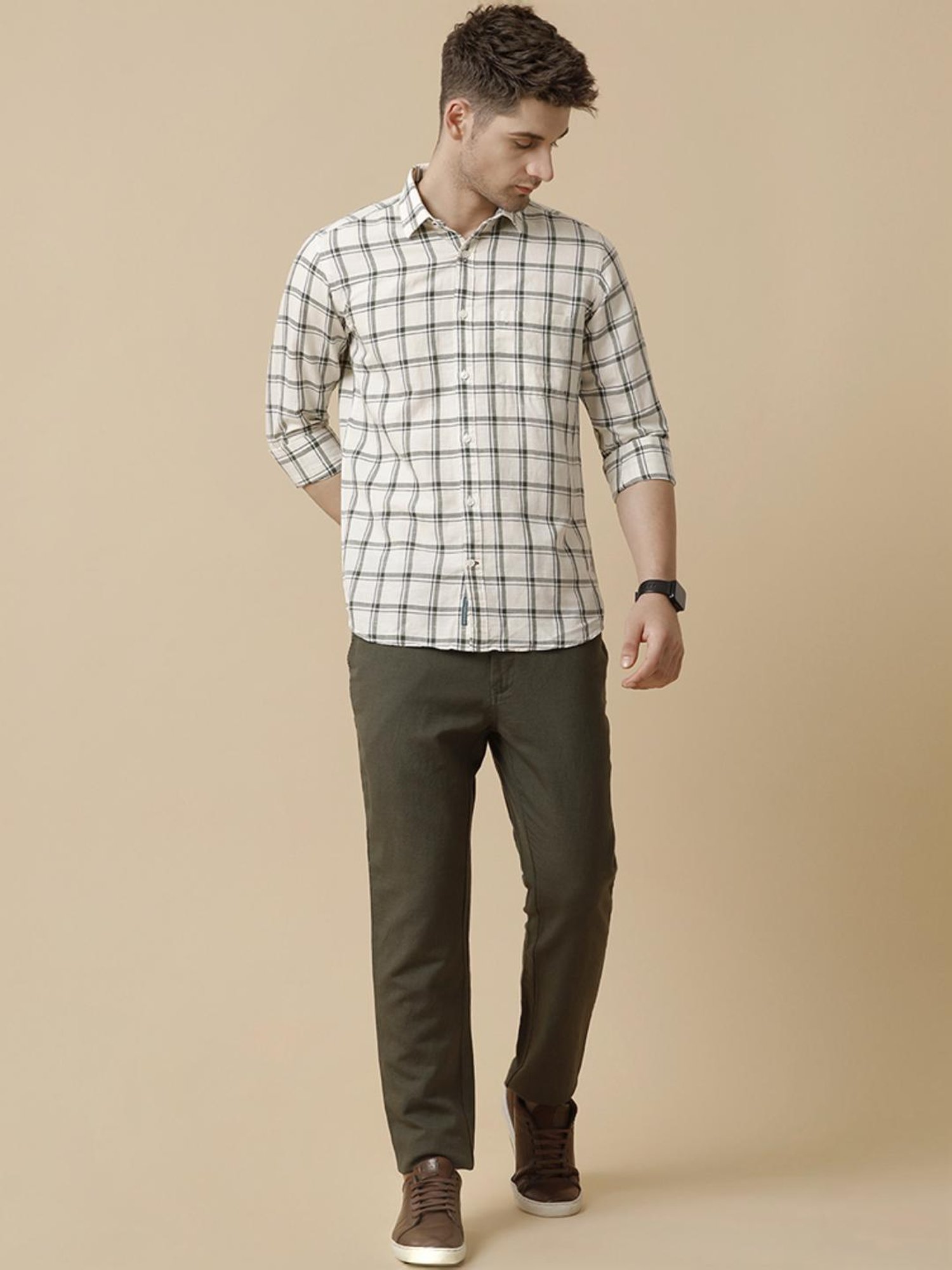 Linen Club Black Linen Contemporary Fit Checks Shirt