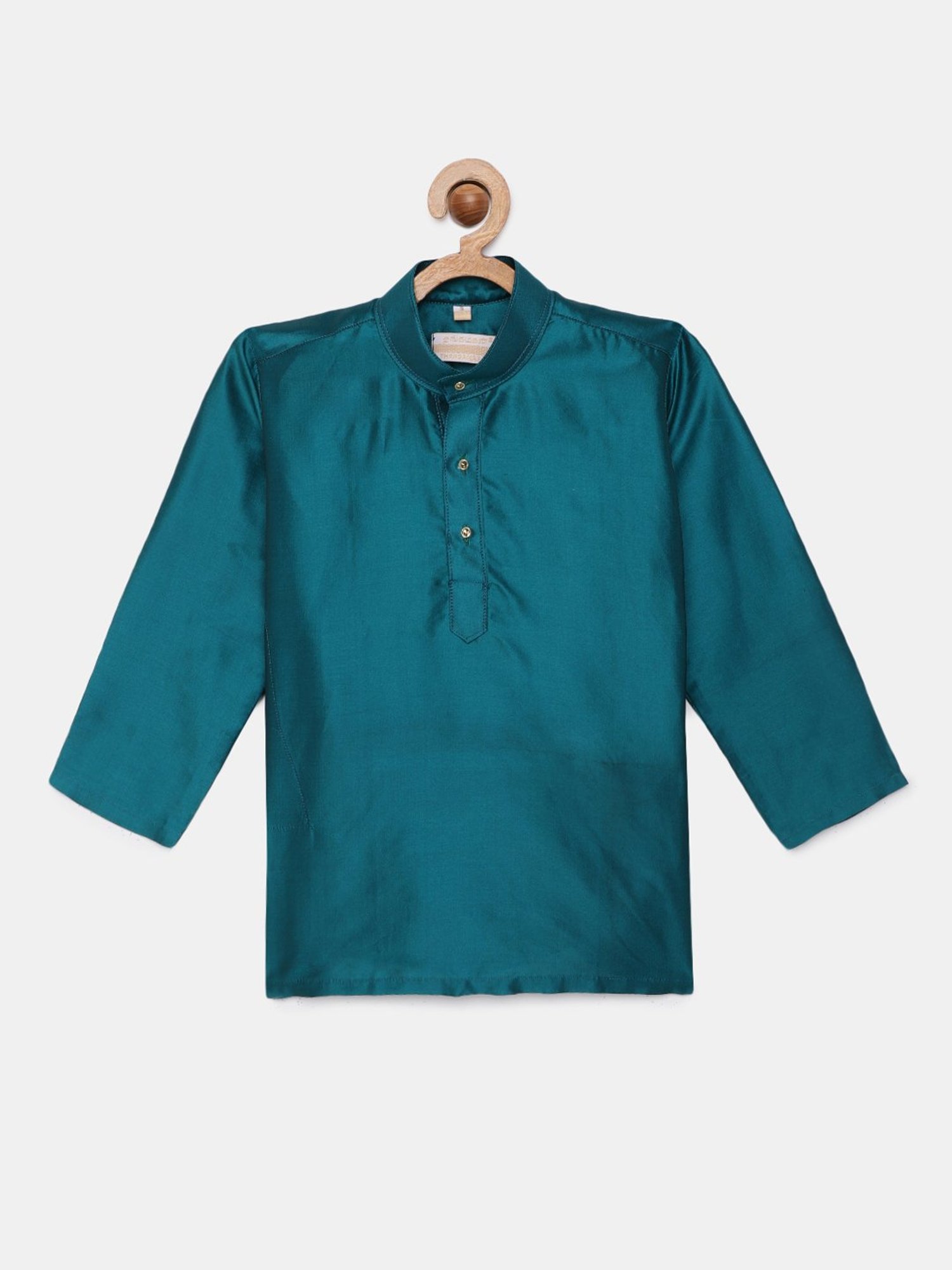 THANGAMAGAN Kids Sea Green Solid Full Sleeves Kurta