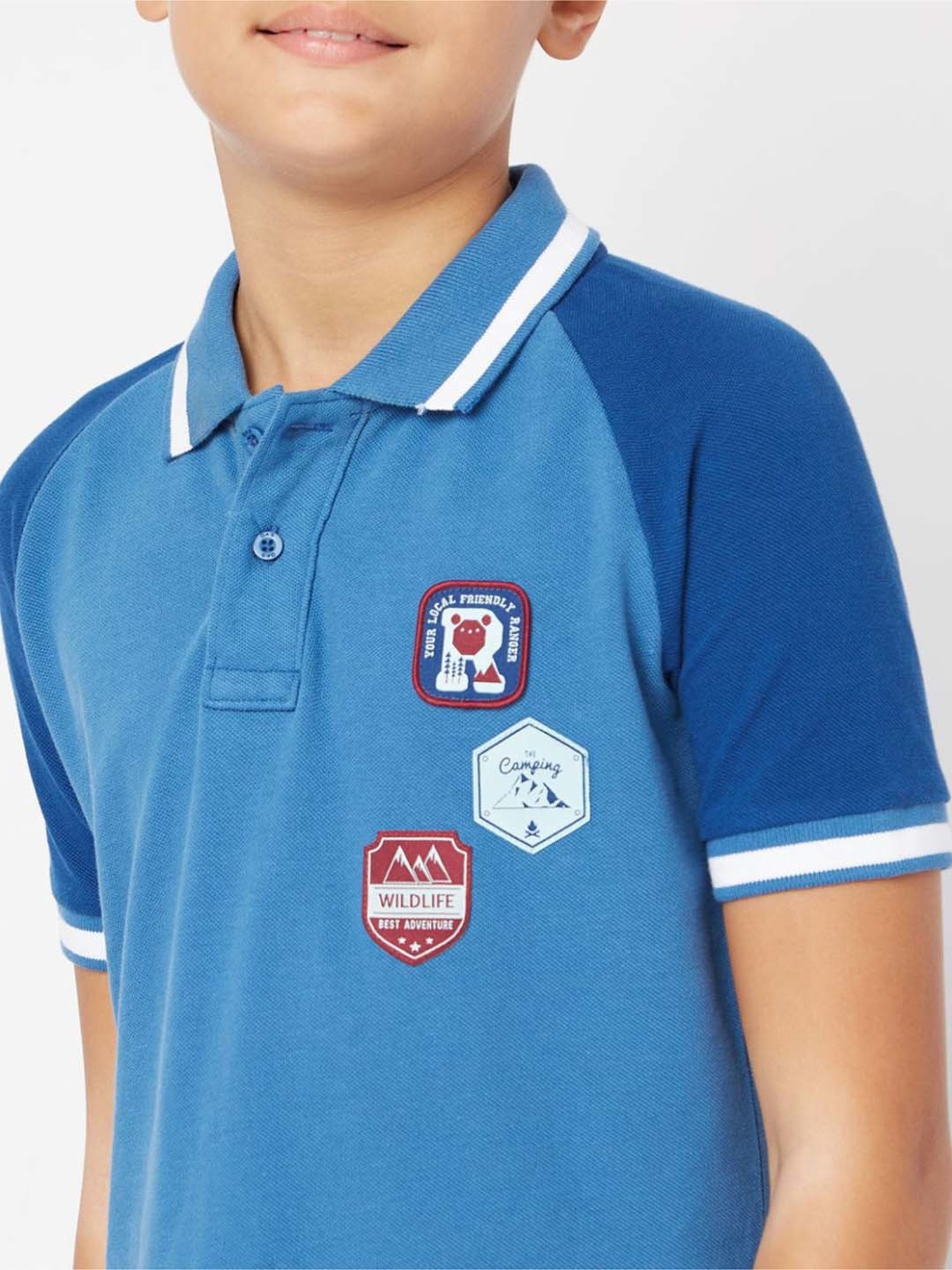 Gas Kids Vallarta Blue Cotton Color Block Polo T-Shirt