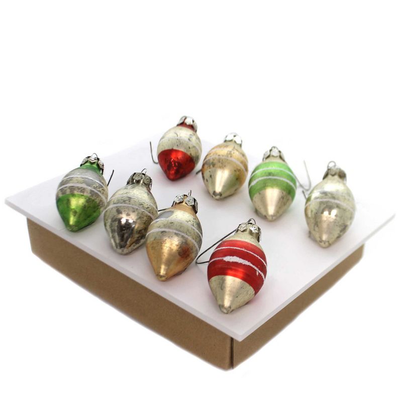 Holiday Ornaments 2.5" Vintage Teardrop Striped Trim Tree  -  Ornament Sets