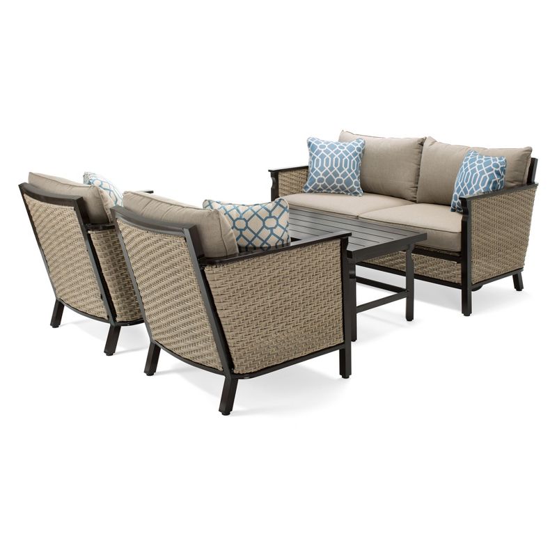La-Z-Boy Outdoor Colton 4pc Wicker Outdoor Seating Set with Sunbrella Cast Shale Cushion