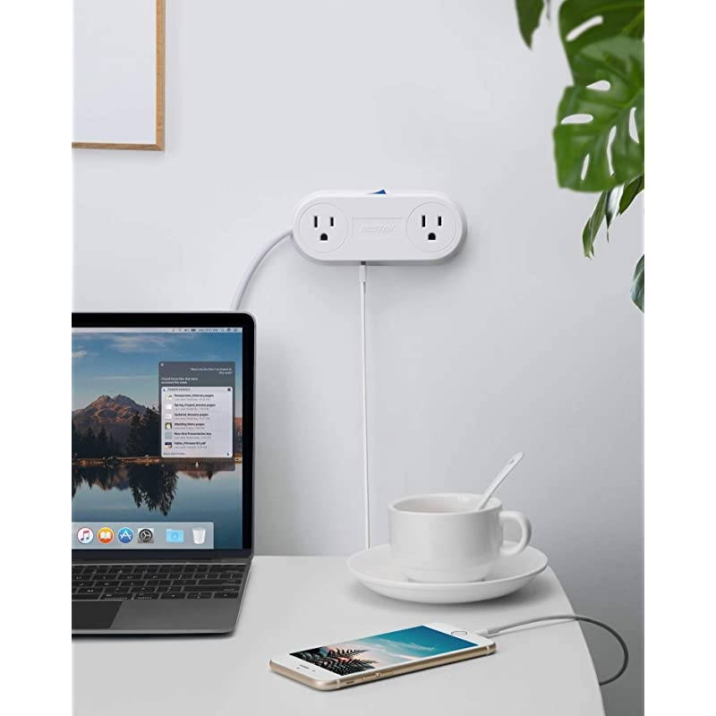 Travel USB Power Strip  3 USB Ports 2 Outlets Thin Portable Desktop Charger Station with Switch Control Adhesive Sticker5 Ft Extension Cord UltraCompact for Cruise Ships Bedside Office