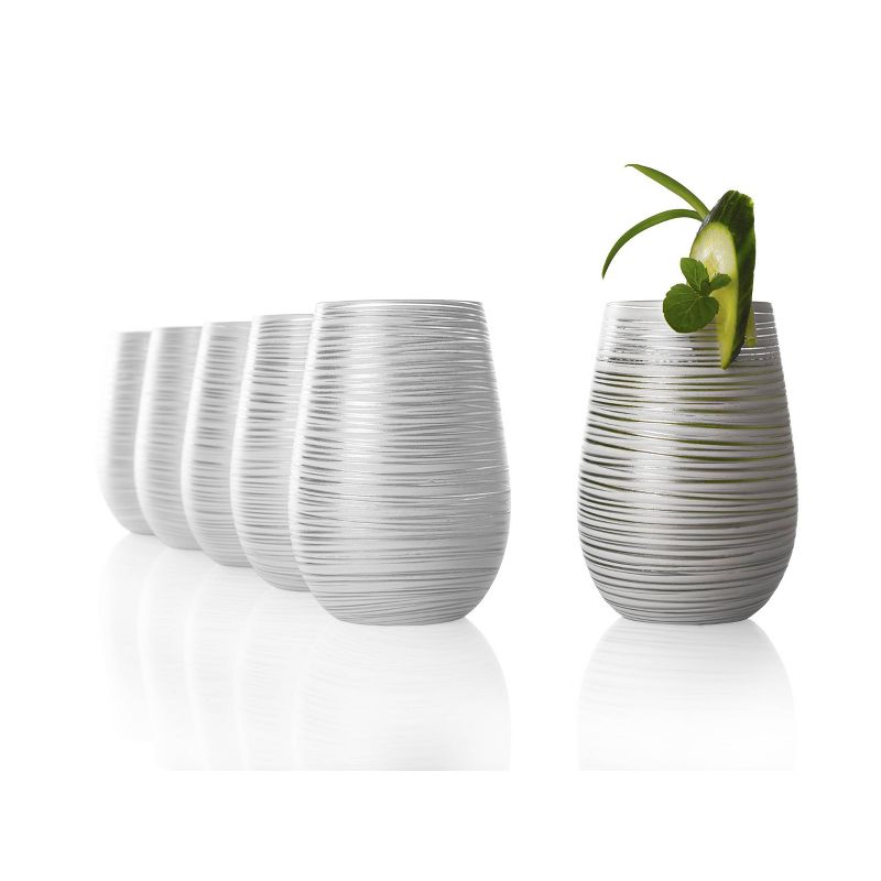 16.5oz 6pk Glass Olympia Twister Tumbler Drinkware Set White/Silver - Stolzle Lausitz