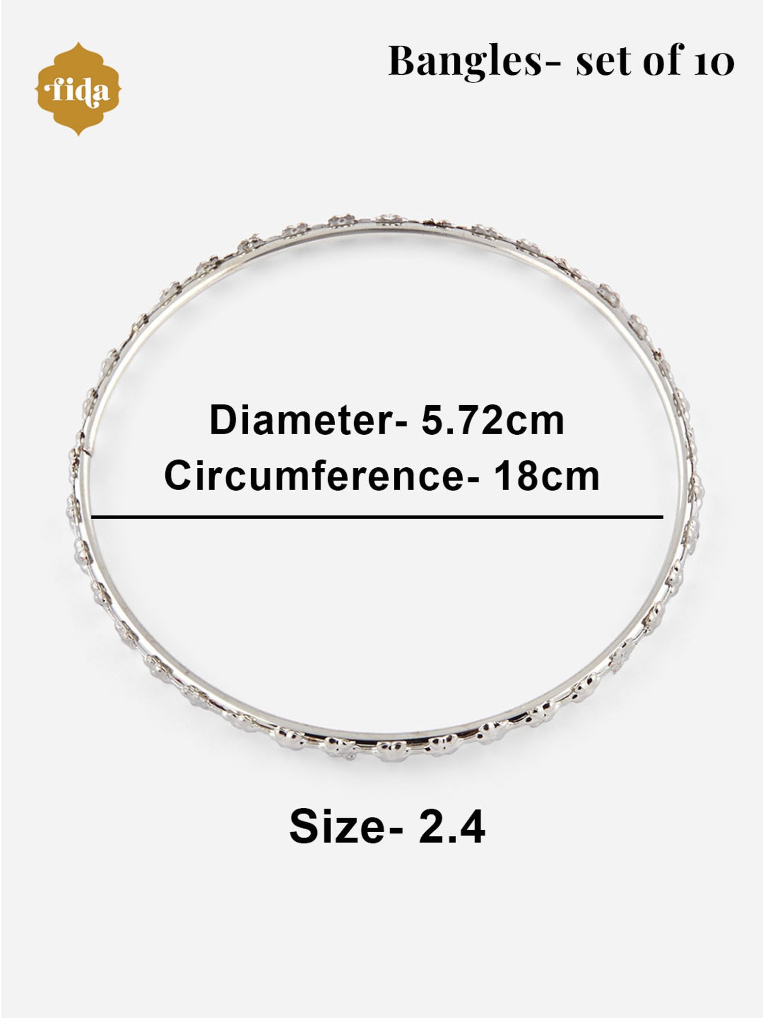 Fida Silver-toned Oxidised Bangle for Women - Set of 8