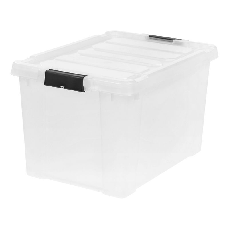 Homz 64 Quart Secured Seal Latch Extra Large Single Clear Stackable Storage Container Tote with Blue Lid for Home, Garage, or Basement (2 Pack)