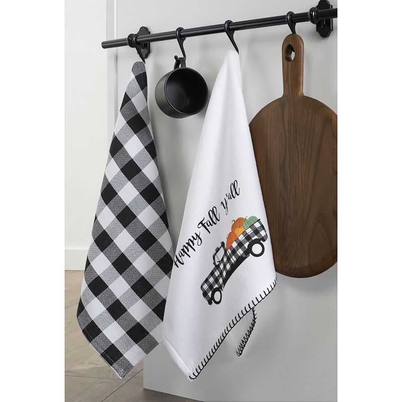 Happy Fall Y'all and Check Kitchen Towel Set of 2 - 18" x 28" - Black/White - Elrene Home Fashions