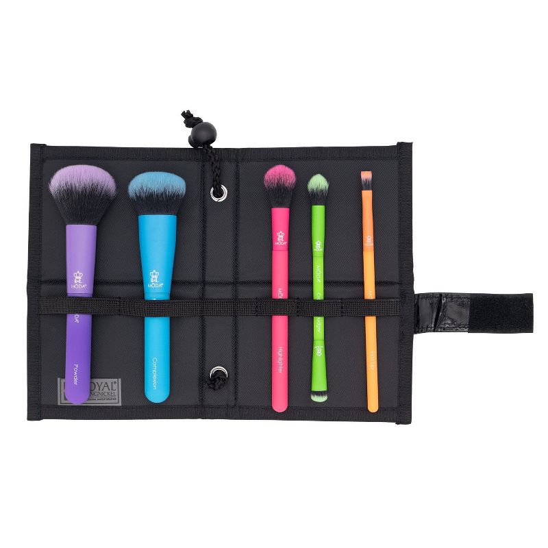 MODA Brush Totally Electric 6pc Complete Face Flip Kit Makeup Brush Set with Travel Flip Case