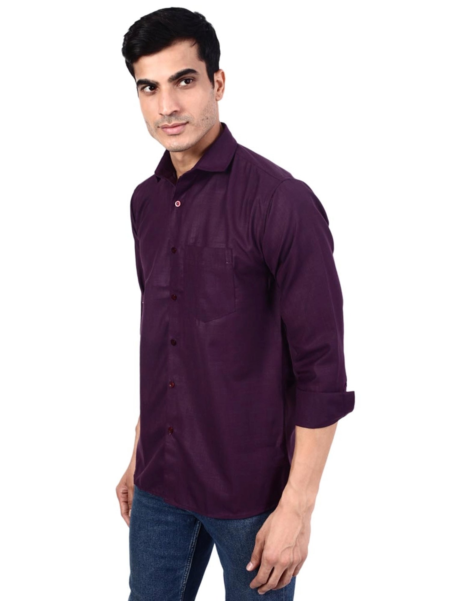 TAHVO Purple Cotton Slim Fit Shirt