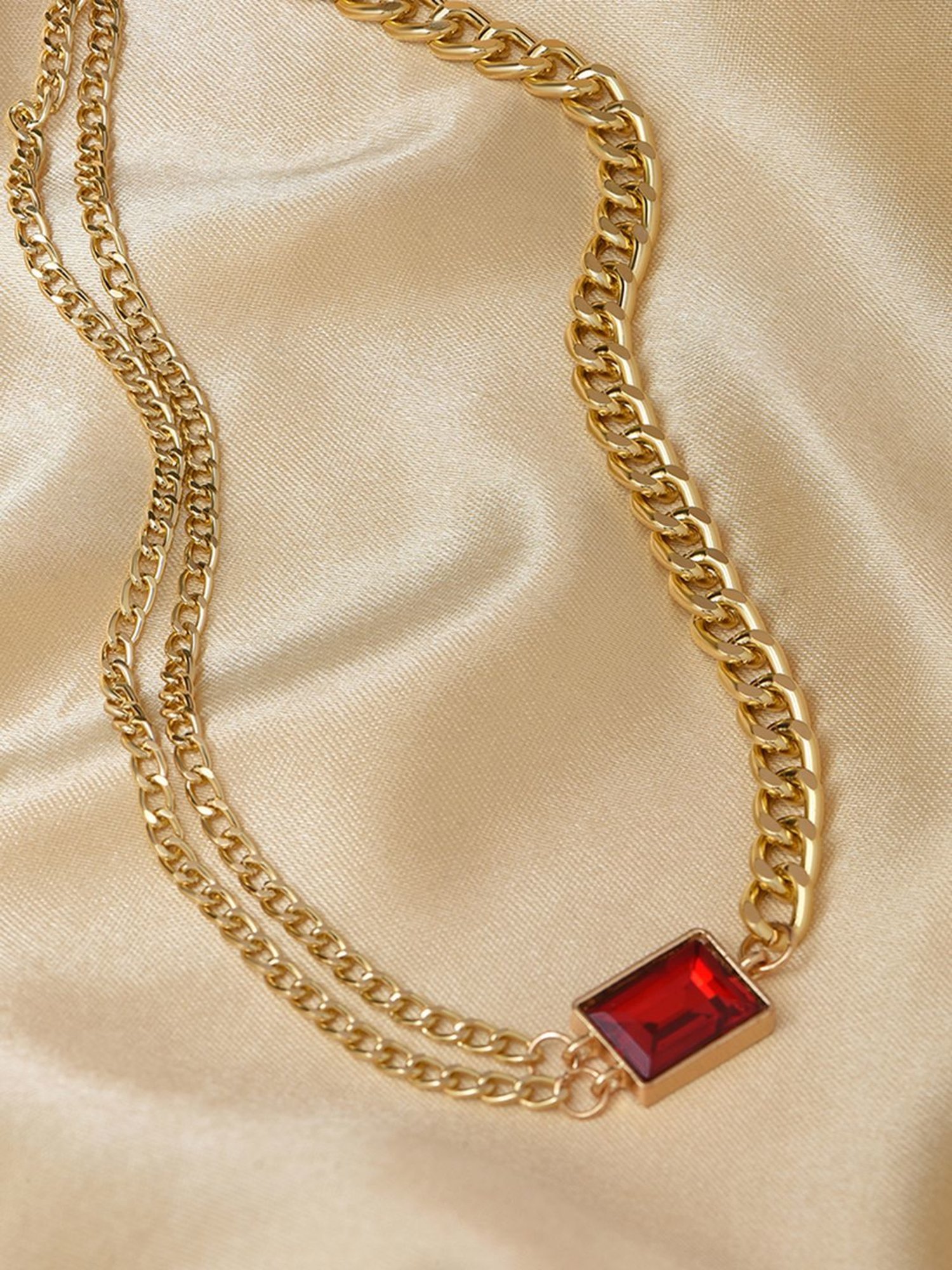 Toniq Red Gold-Plated Shape Colour Stone Party Wear Choker Necklace for Women