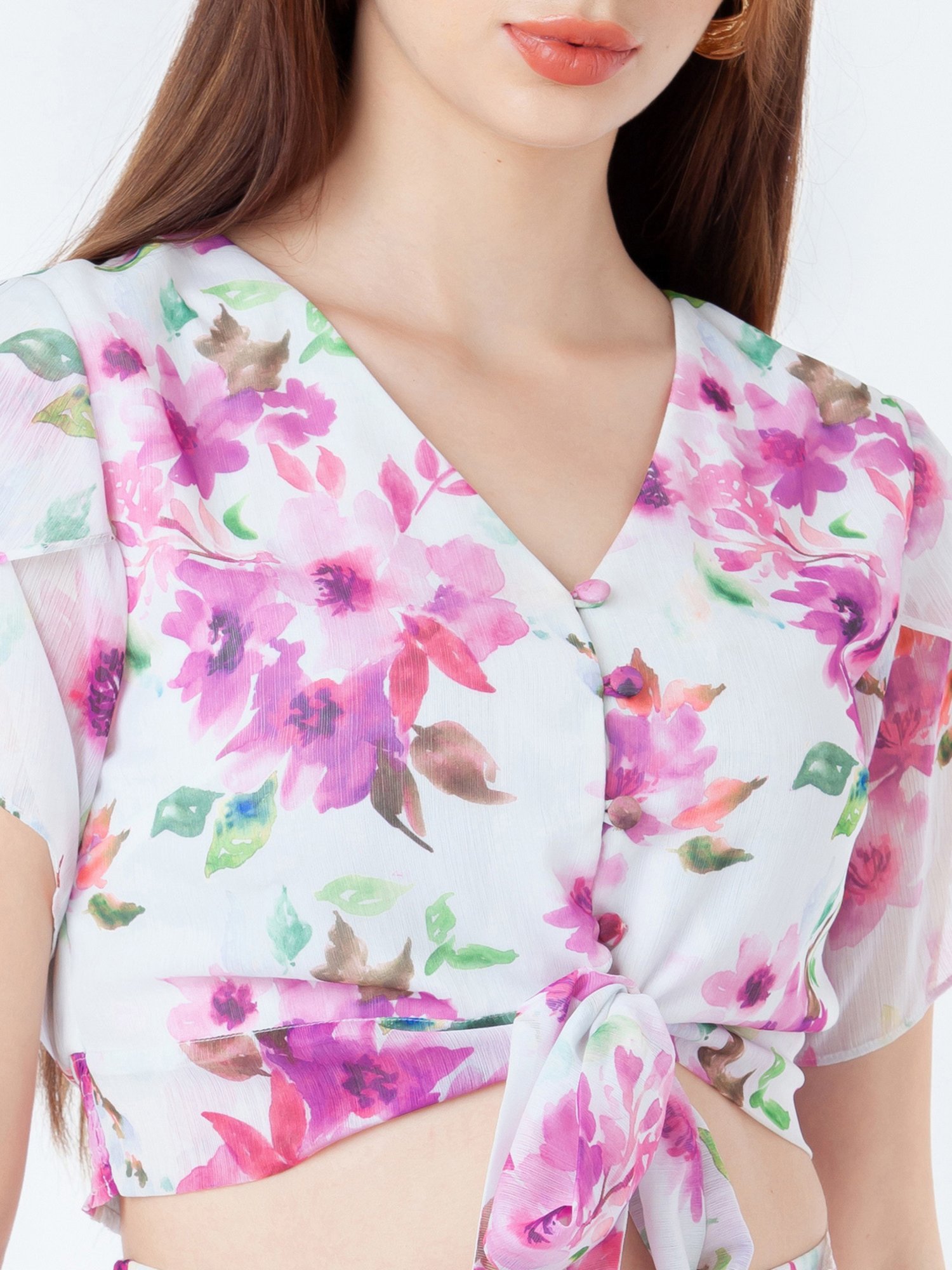 Zink London White & Lavender Floral Print Crop Top