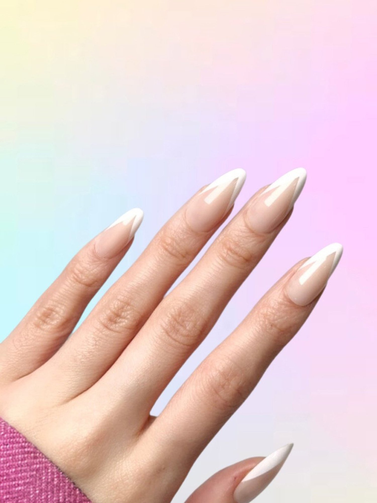 Polish Me Pretty Gel Polish Press On Nails French Stiletto - Set of 24